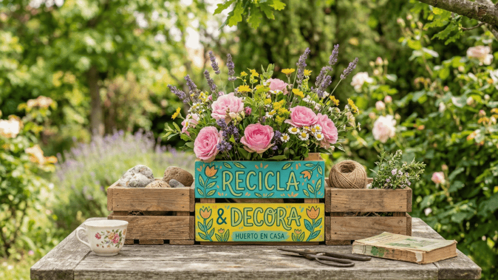 Centro de mesa con cajas de madera