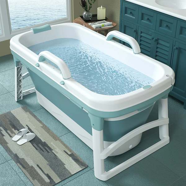 Bañera plegable portátil extra grande de 53 pulgadas con marco de metal  para adultos, bañera familiar con cubierta para baño pequeño, bañera gruesa  de