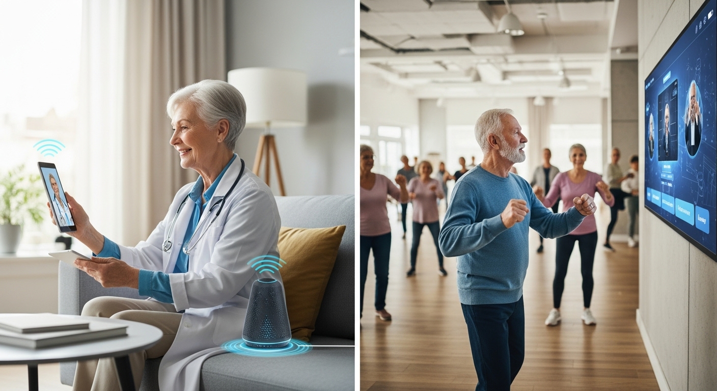 Adultos mayores utilizando inteligencia artificial en casa