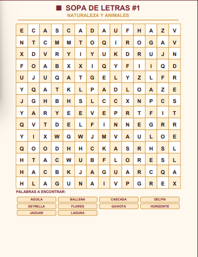 sopa de letras de naturaleza