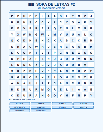 sopas de letras ciudades de mexico
