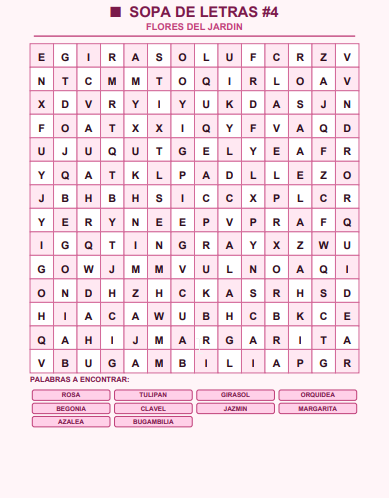 sopas de letras flores del jardin